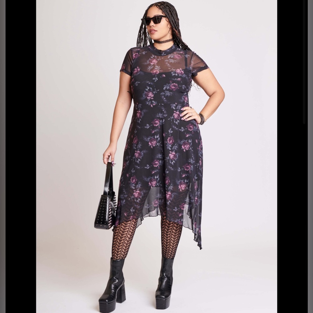 Floral Mesh Midi Dress